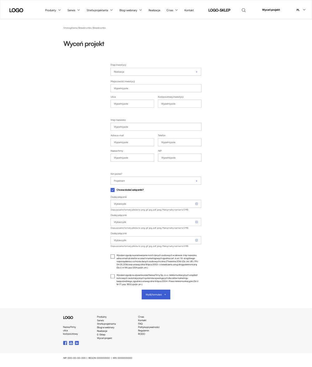 Makieta formularza Wyceń projekt